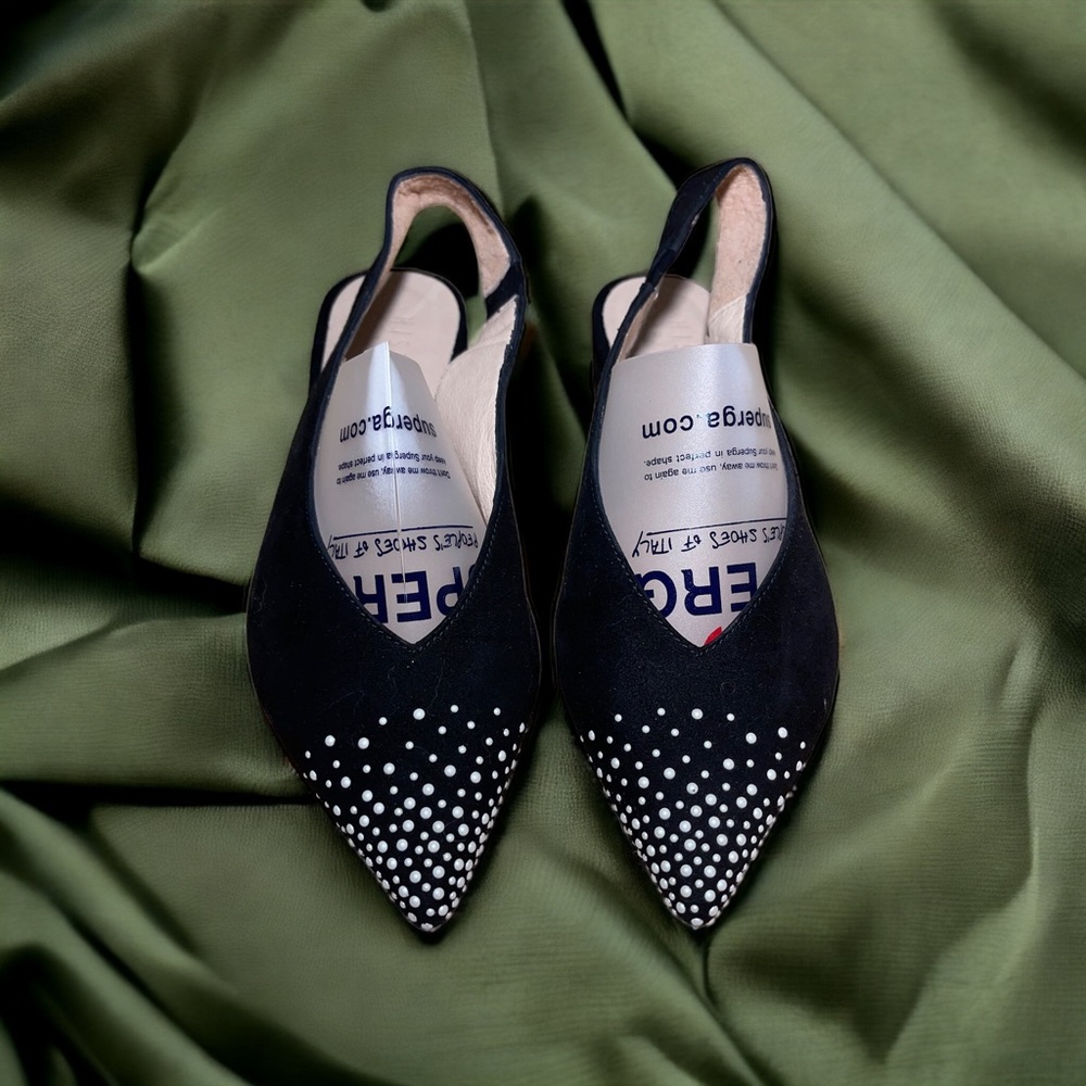 Hispanitas Yerba Black Suede Slingback Flats Size 38.5